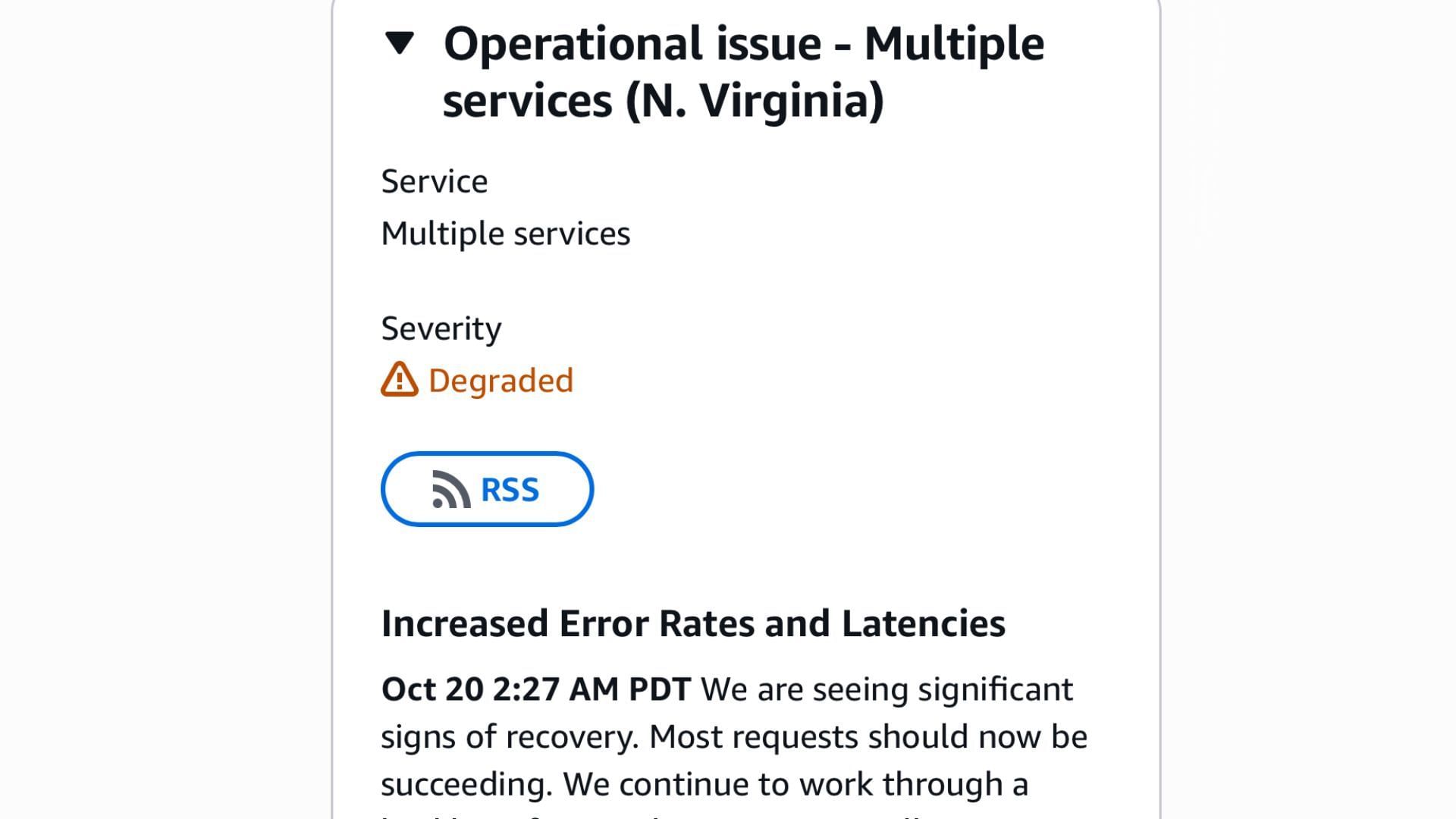 AWS confirms outage on October 20, 2025. (Image via Amazon)