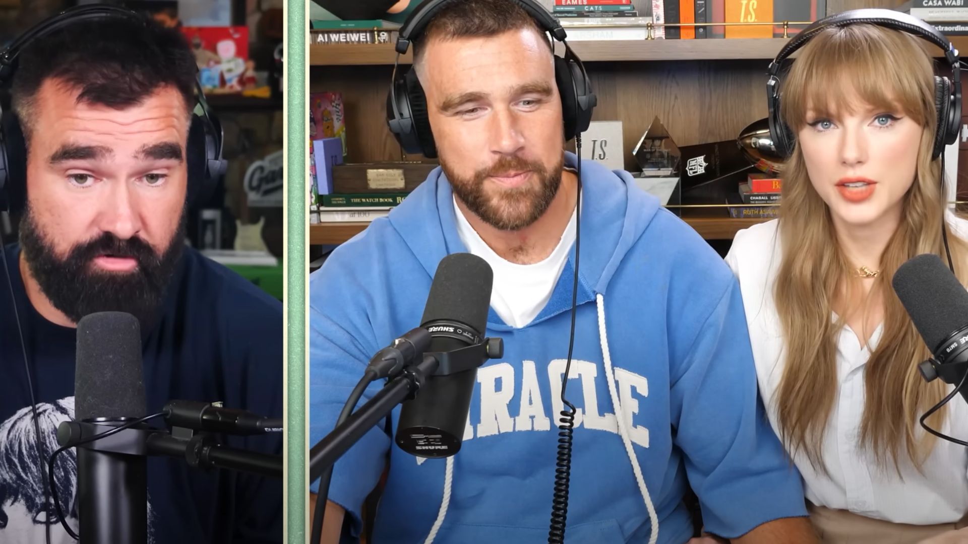 Swift and Kelce revealed details about the album (Image via YouTube/New Heights)