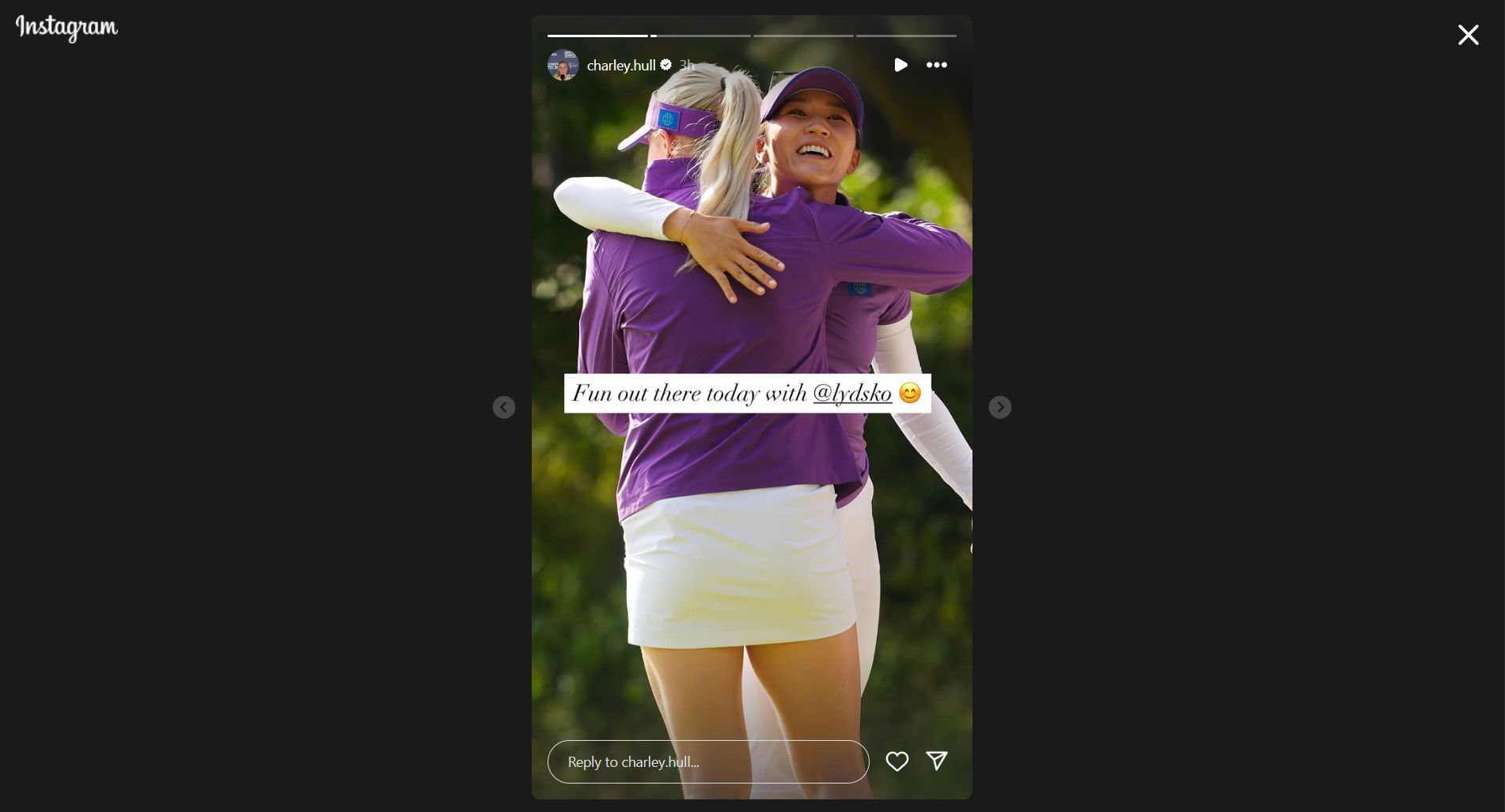 Still taken from Hull&#039;s Instagram story (Image Credit: Instagram @charley.hull)