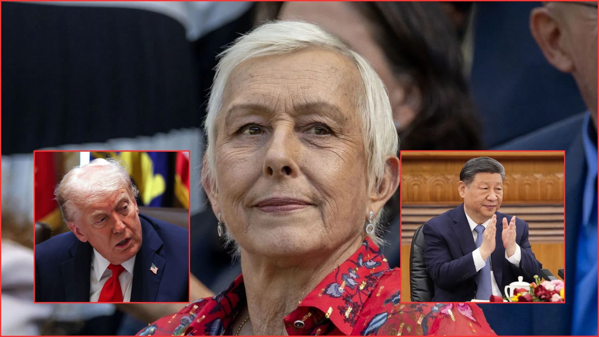 (L-R) Donald Trump (inset) Martina Navratilova, Xi Jinping (inset) | Getty