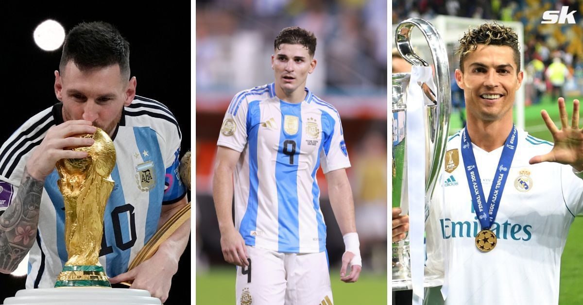 L to R: Lionel Messi, Julian Alvarez, and Cristiano Ronaldo (All images sourced from Getty)