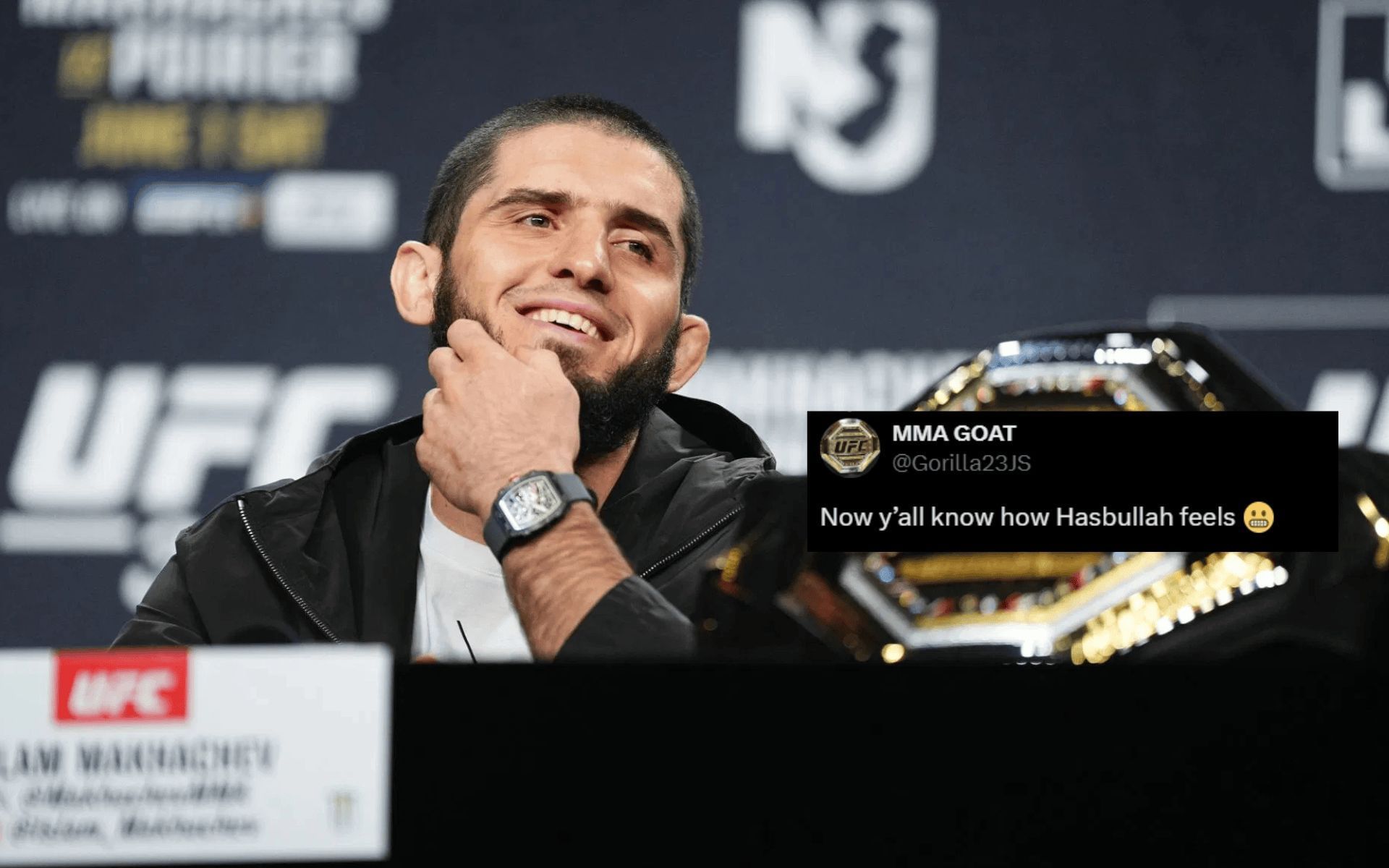 Fans react to Islam Makhachev meeting a tall man. [Image courtesy: Getty]