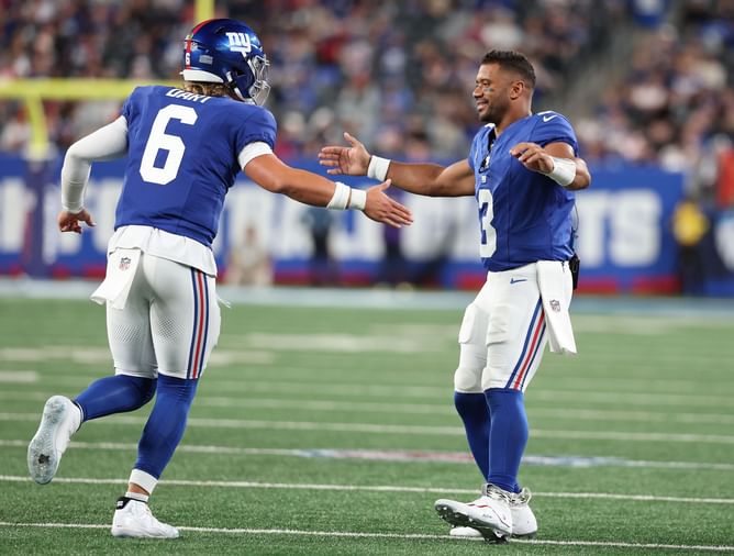 "Russell Wilson really plotting revenge on Jaxson Dart": NFL vets react to Giants QB staring at rookie during post-win speech
