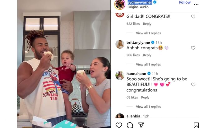 Brittany Mahomes' reaction to gender reveal of Fred Warner and wife Sydney/@sydneywarner