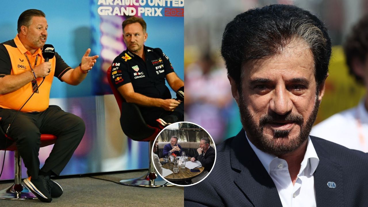 F1 Fans react as Mohammed Ben Sulayem shares dinner photos with Christian Horner and Zak Brown [Images via Getty] [Inset via Instagram/@mohammed.ben.sulayem]