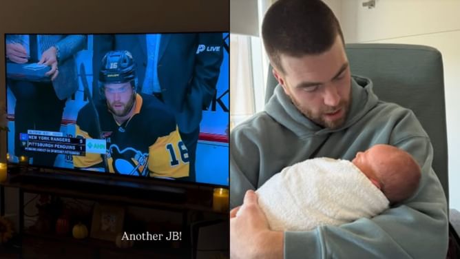 Justin Brazeau's partner Madison shares how he scored game winner in Pens home opener hours after welcoming baby Jackson
