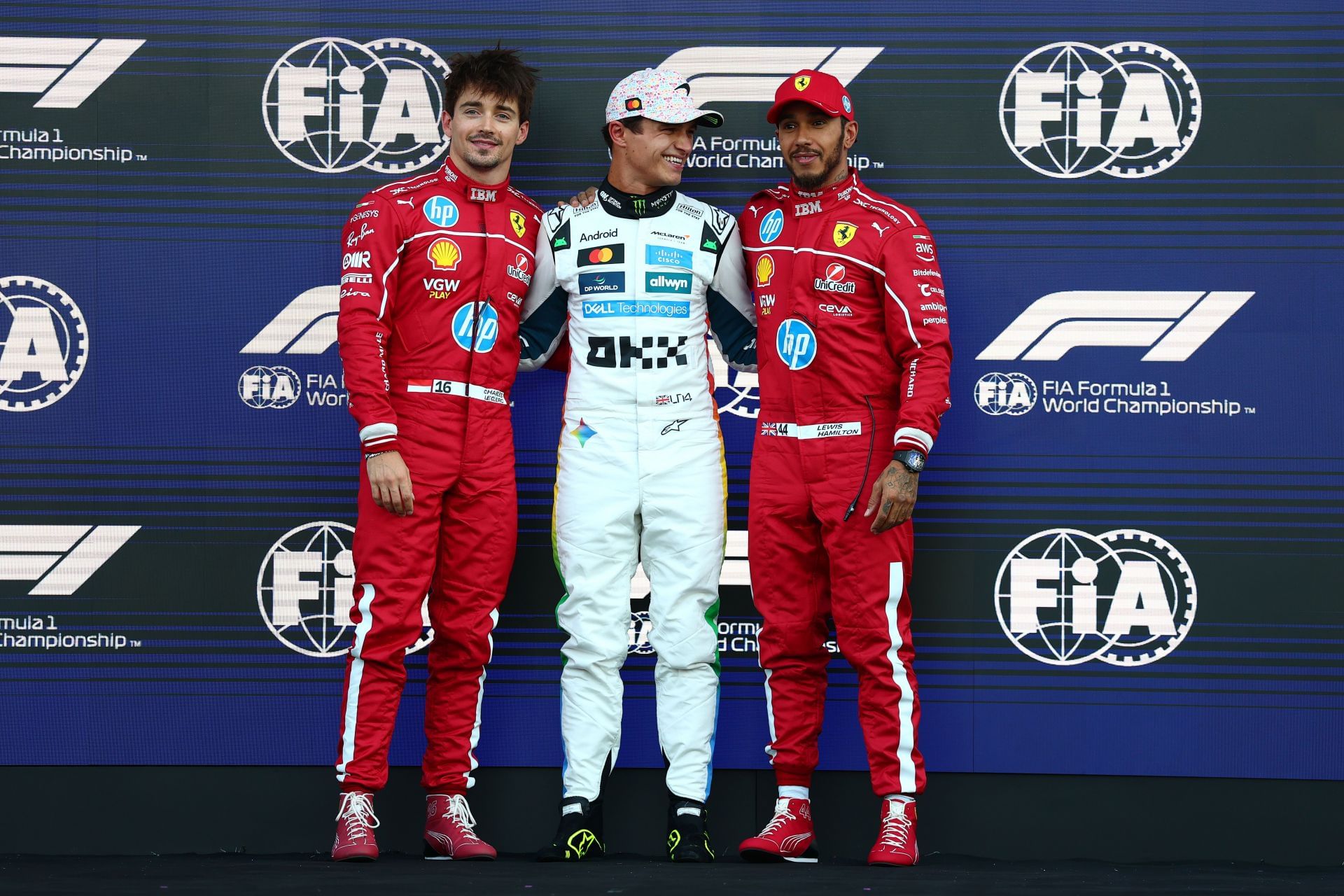 Charles Leclerc, Lando Norris, and Lewis Hamilton at the F1 Mexico Grand Prix Qualifying - Source: Getty