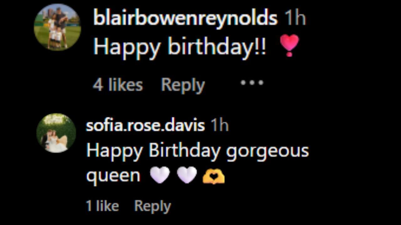 Screenshots of Sofia Davis and Blair Reynolds&#039; comments on Olivia Dunne&#039;s Instagram post (Images from - Instagram.com/@livvydunne)