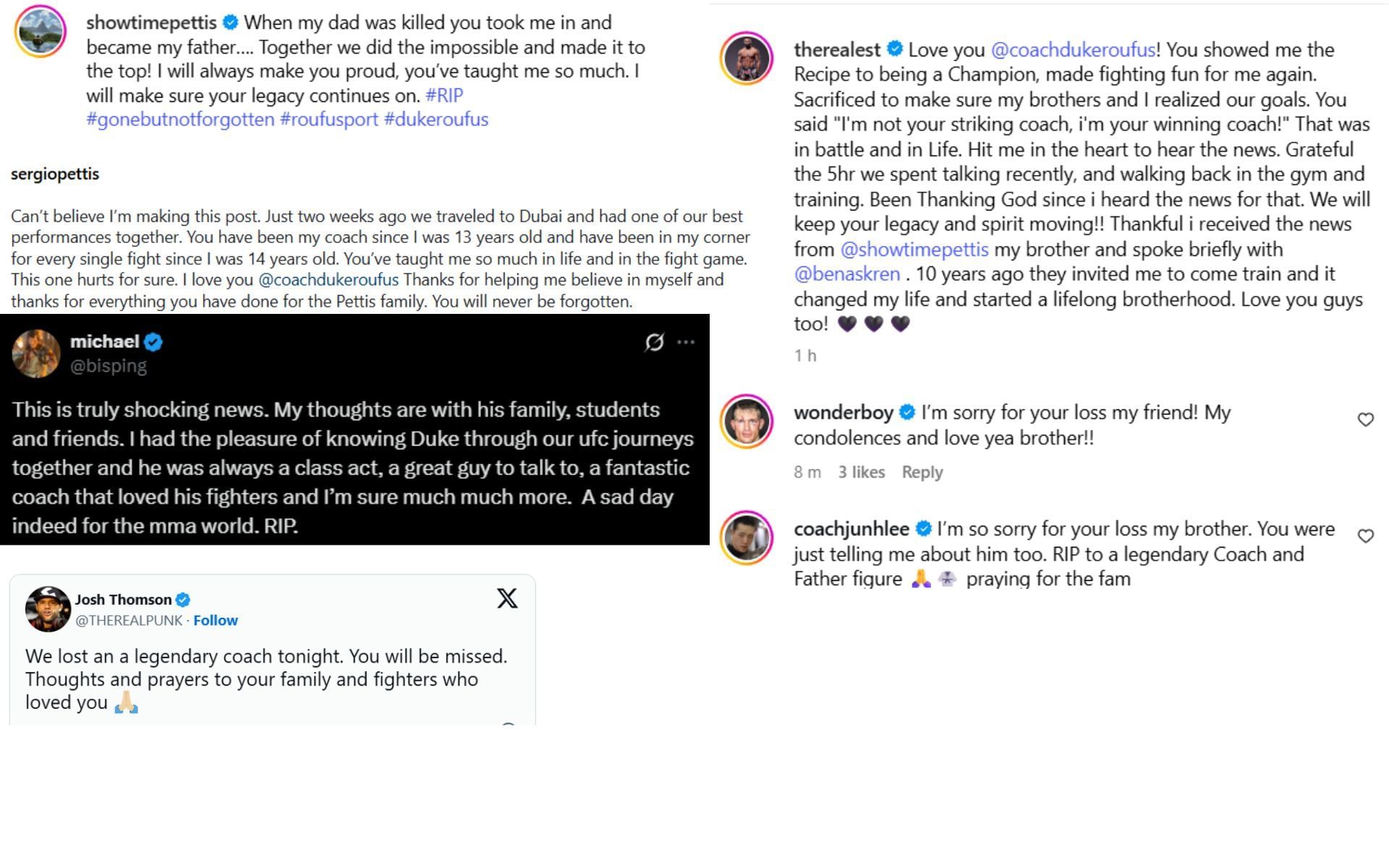 MMA world reacts to the death of Duke Roufus. [Fighter accounts on social media]