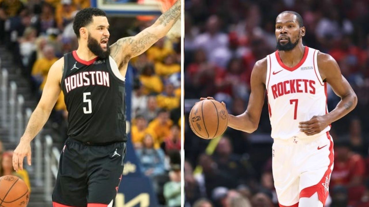 Fred VanVleet drops heartfelt 3-word reaction after Kevin Durant opens account with Rockets with trademark middy (Photos: IMAGN)