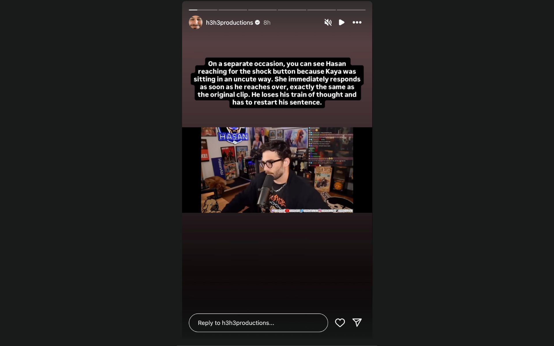 Ethan Klein&#039;s Instagram Story, in which he alleged HasanAbi used a shock collar on his dog, Kaya (Image via instagram.com/stories/h3h3productions)