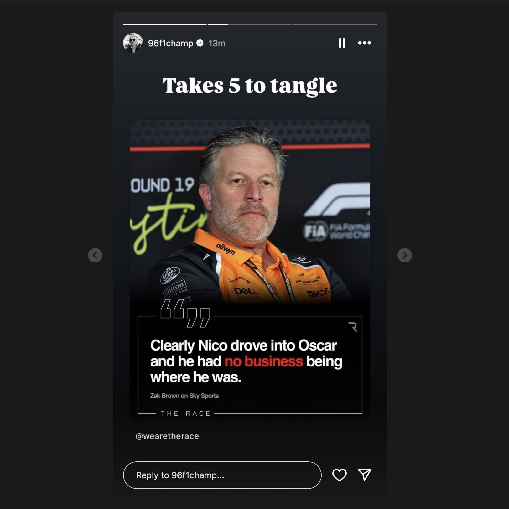 Screen grab of Damon Hill&#039;s Instagram story [via Instagram/@96f1champ]