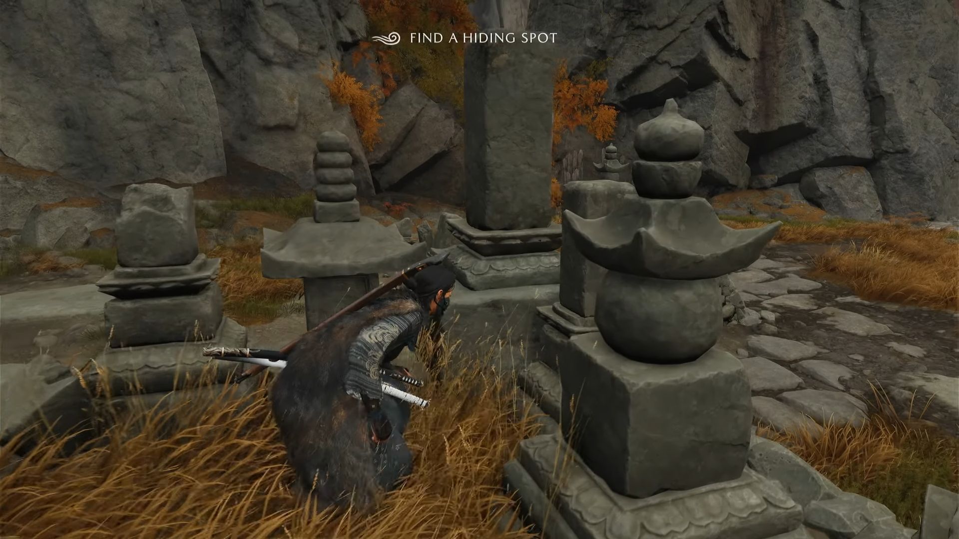 Hide in the shown spot (Image via Sucker Punch || Youtube@/WoW Quests)