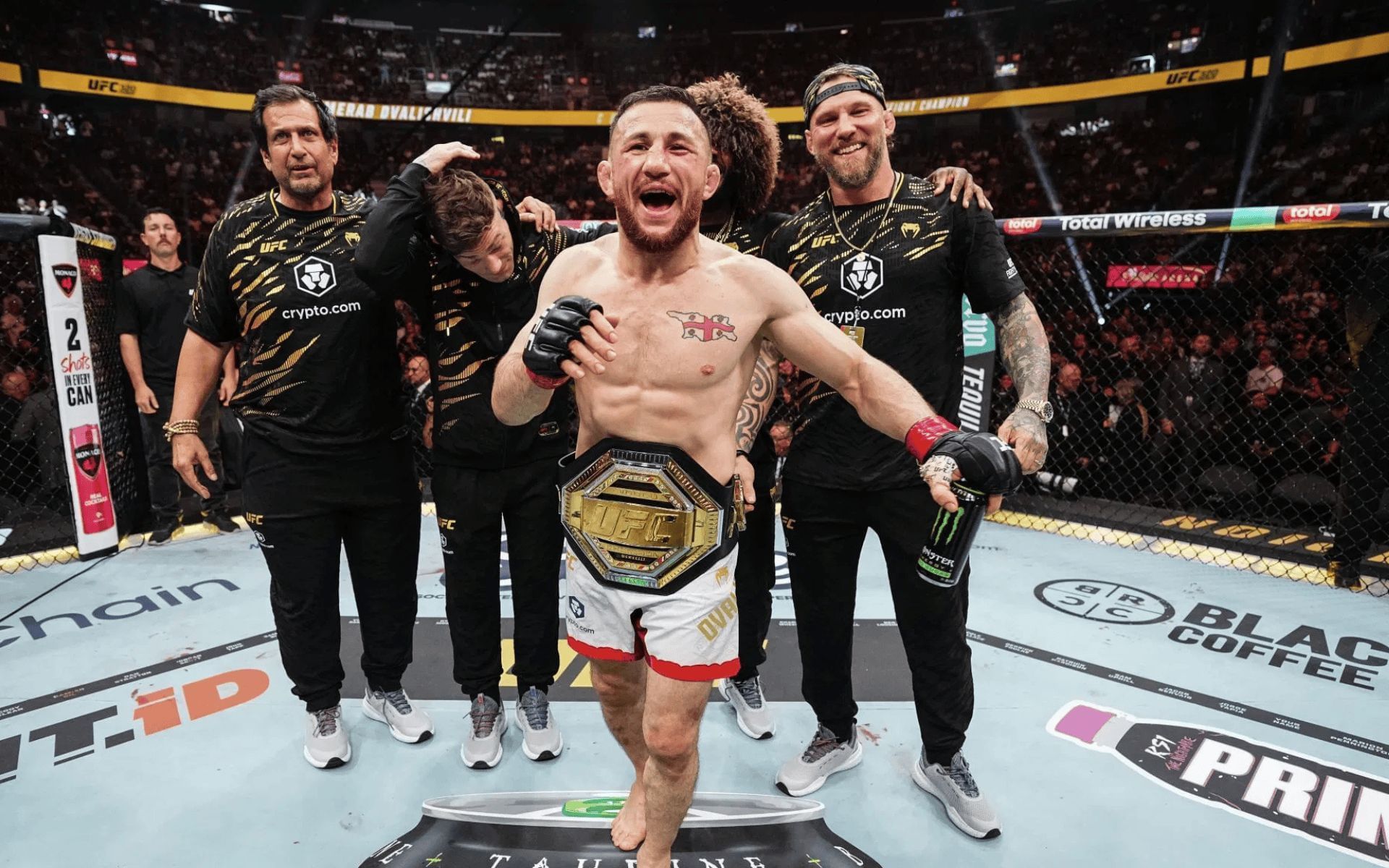 Merab Dvalishvili celebrating UFC 320 win. [Image courtesy: Getty]
