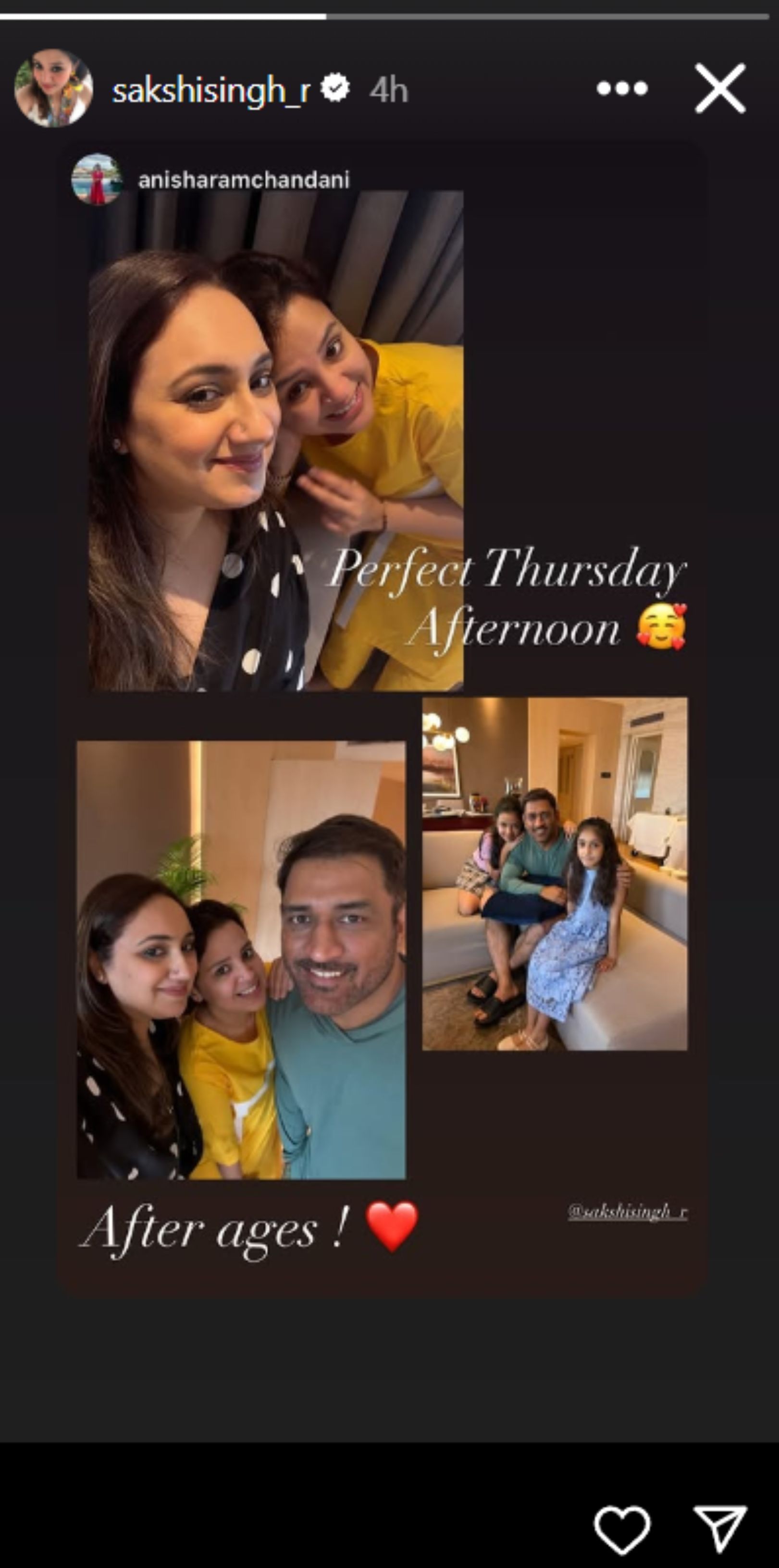 Sakshi Singh Dhoni&#039;s recent Instagram story. (Image: sakshisingh_r/Instagram)
