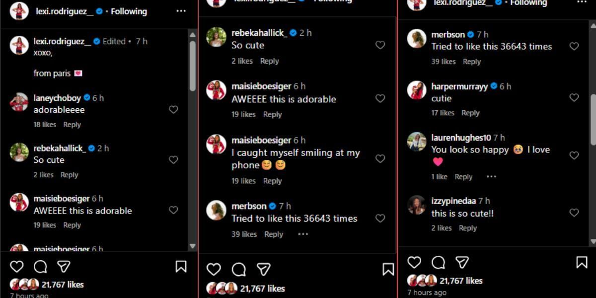 Screenshot of the Rodriguez&#039;s Instagram post&#039;s comment section.