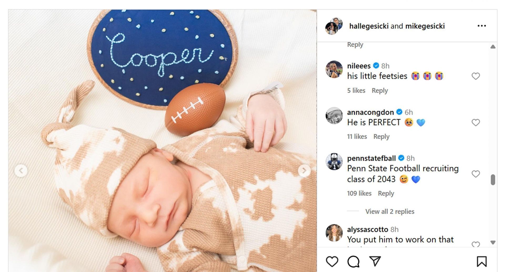 Saquon Barkley&#039;s fianc&eacute;e Anna Congdon drops a message as Mike Gesicki and Halle welcome 1st child/@hallegesicki