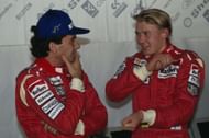 Ayrton Senna (L) with McLaren teammate Mika Hakkinen. Source: Getty