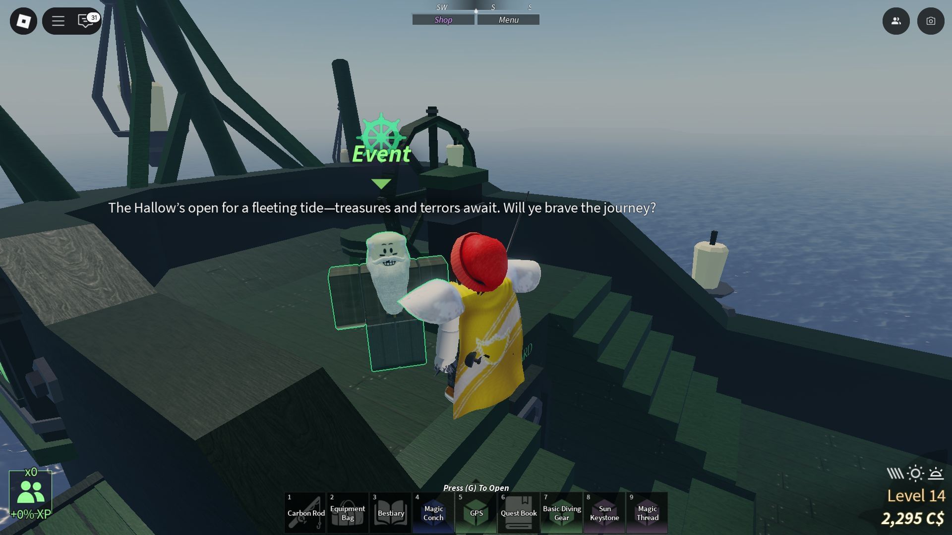 Speak to the Captain of the Flying Dutchman to reach Crook&#039;s Hollow (Image via Roblox)
