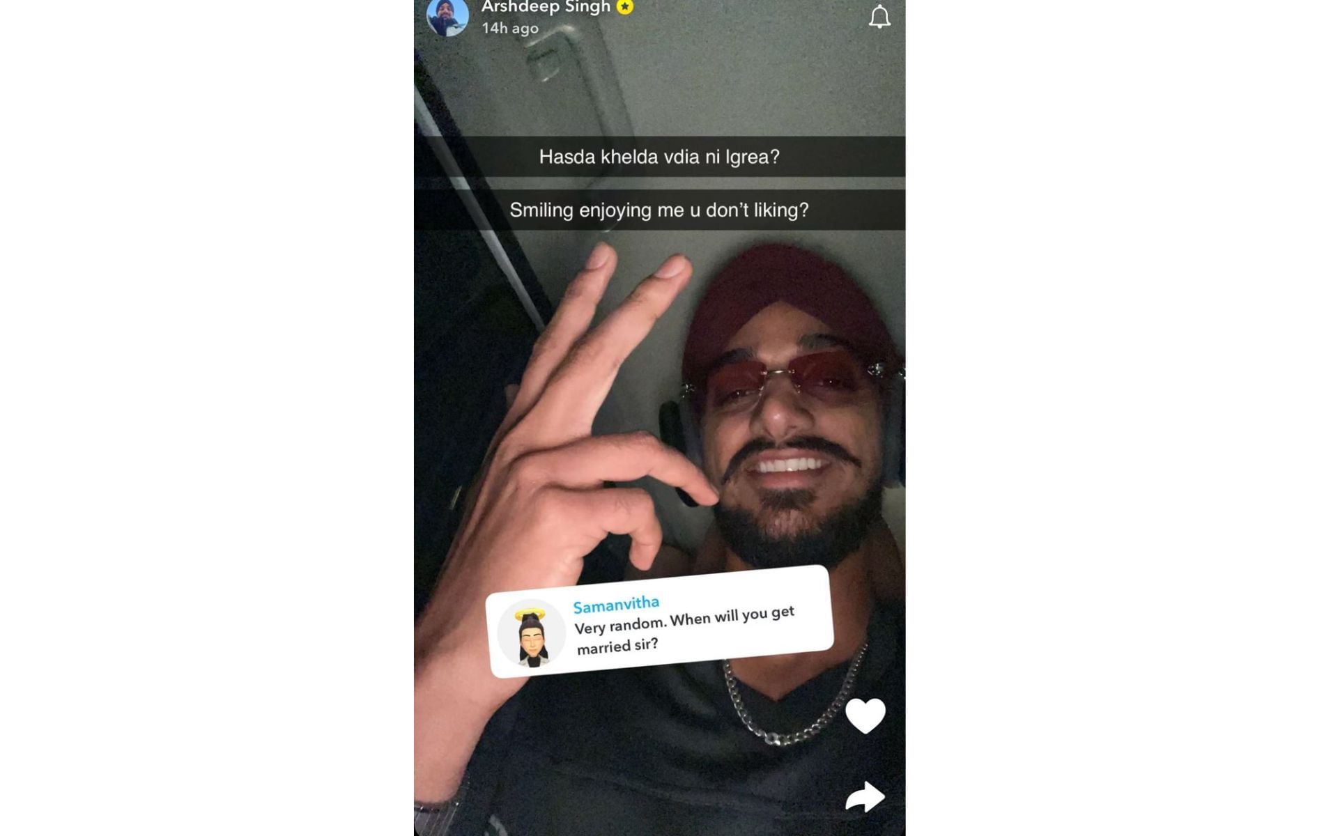 Screenshot of Arshdeep Singh&#039;s Snapchat story.