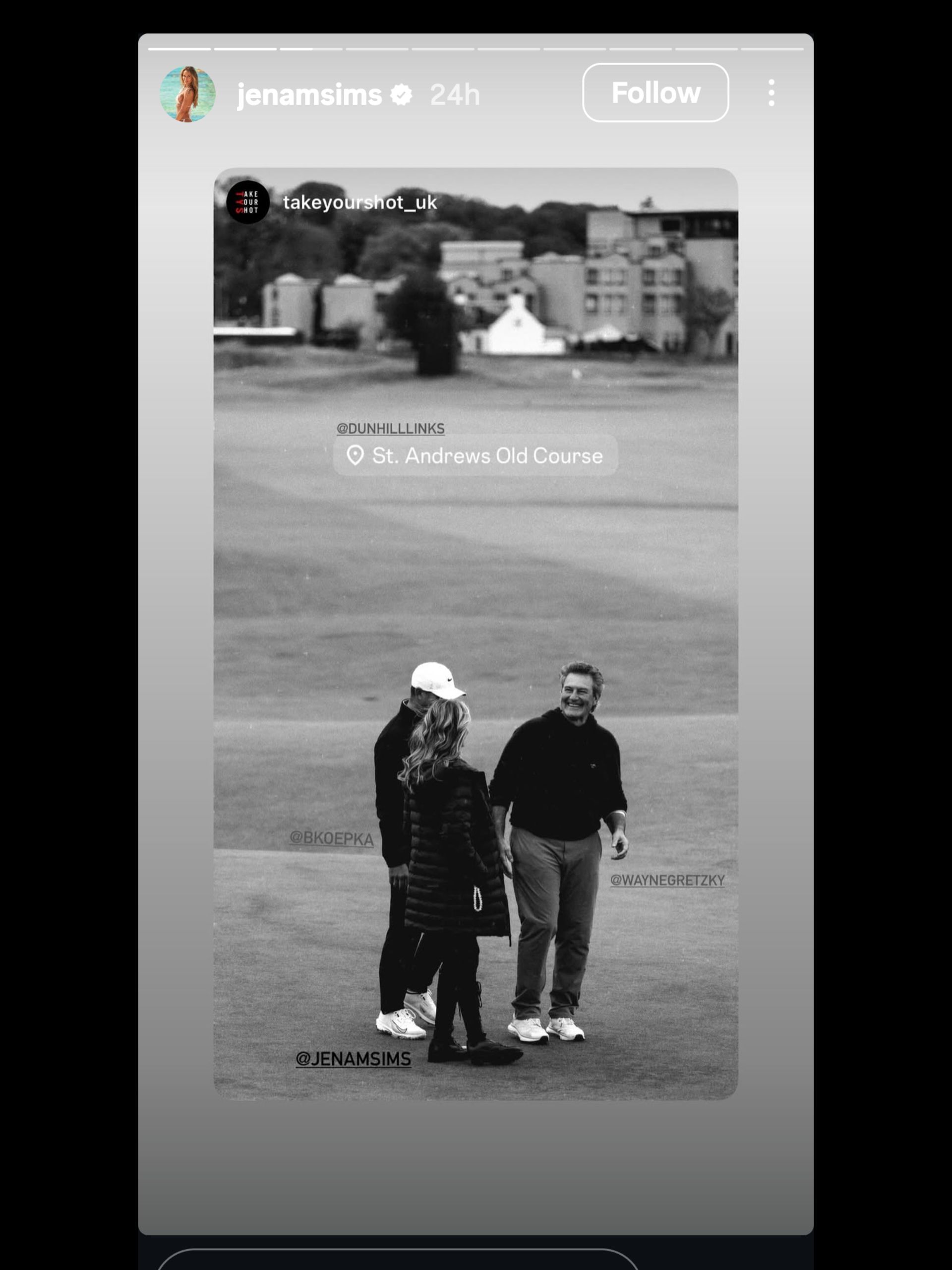 Screenshot from Sims&#039; Instagram story featuring Koepka and Gretzky / Source: @jenamsims on Instagram