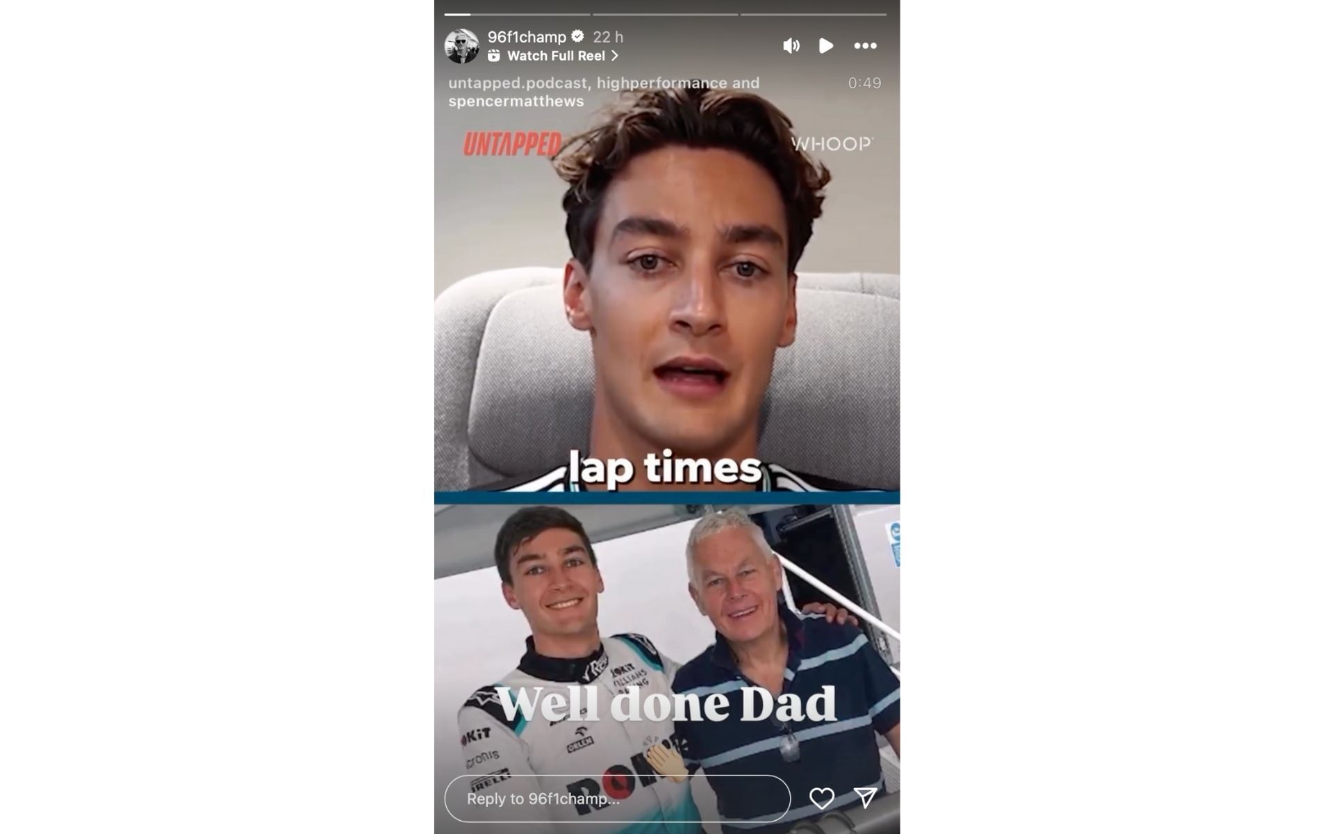 Damon Hill&#039;s reaction to George Russell sharing his story about his junior racing days | Source: Instagram/@96f1champ