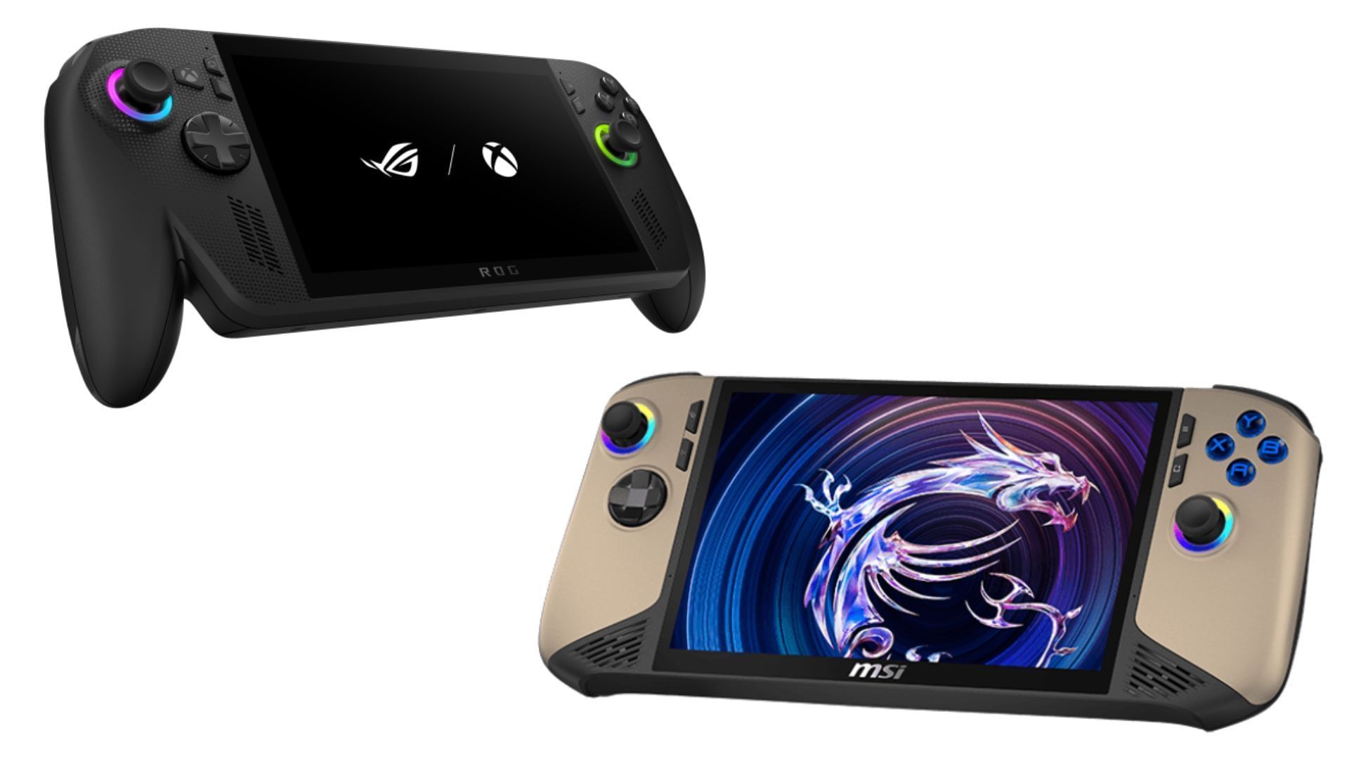 Both the ROG Xbox Ally X and the MSI Claw 8 AI+ are excellent handheld gaming devices (Image via Asus, MSI)