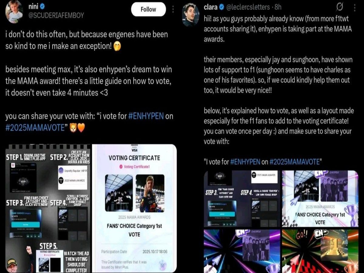 F1 fan&#039;s posts on X (Image via X/@leclercsletters and @SCUDERIAFEMBOY)