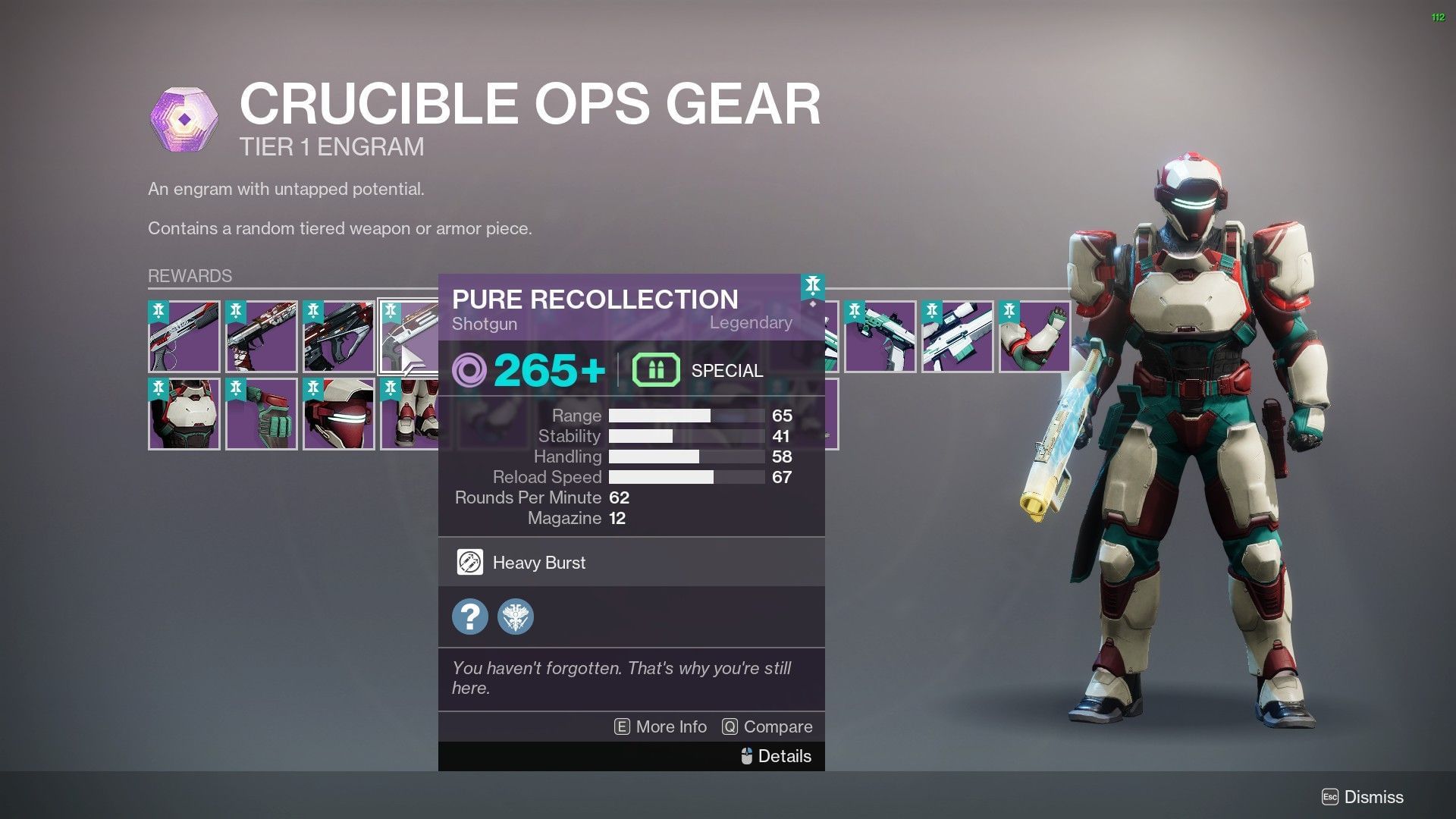 Pure Recollection Shotgun loot pool in Destiny 2 (Image via Bungie)