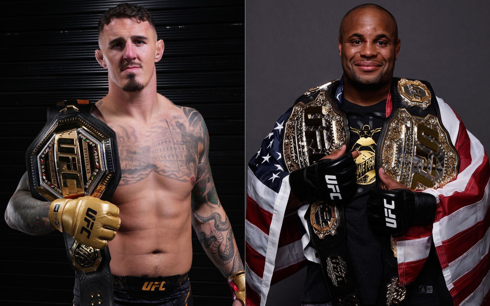 Tom Aspinall (left) talks about fantasy match up against Daniel Cormier (right). [Images courtesy: Getty Images]
