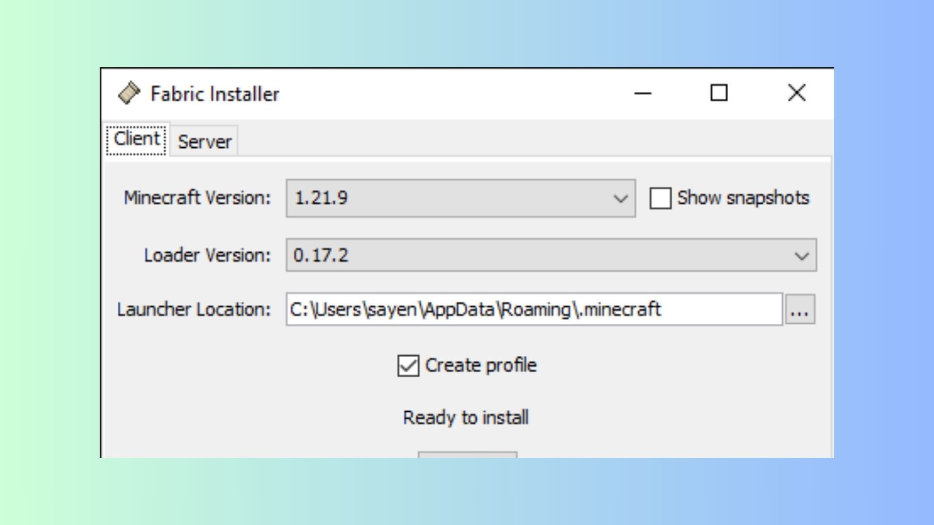 Download the latest version of Fabric to get started with the installation of Minecraft Sodium 1.21.9 (Image via Sportskeeda Gaming || Mojang Studios)