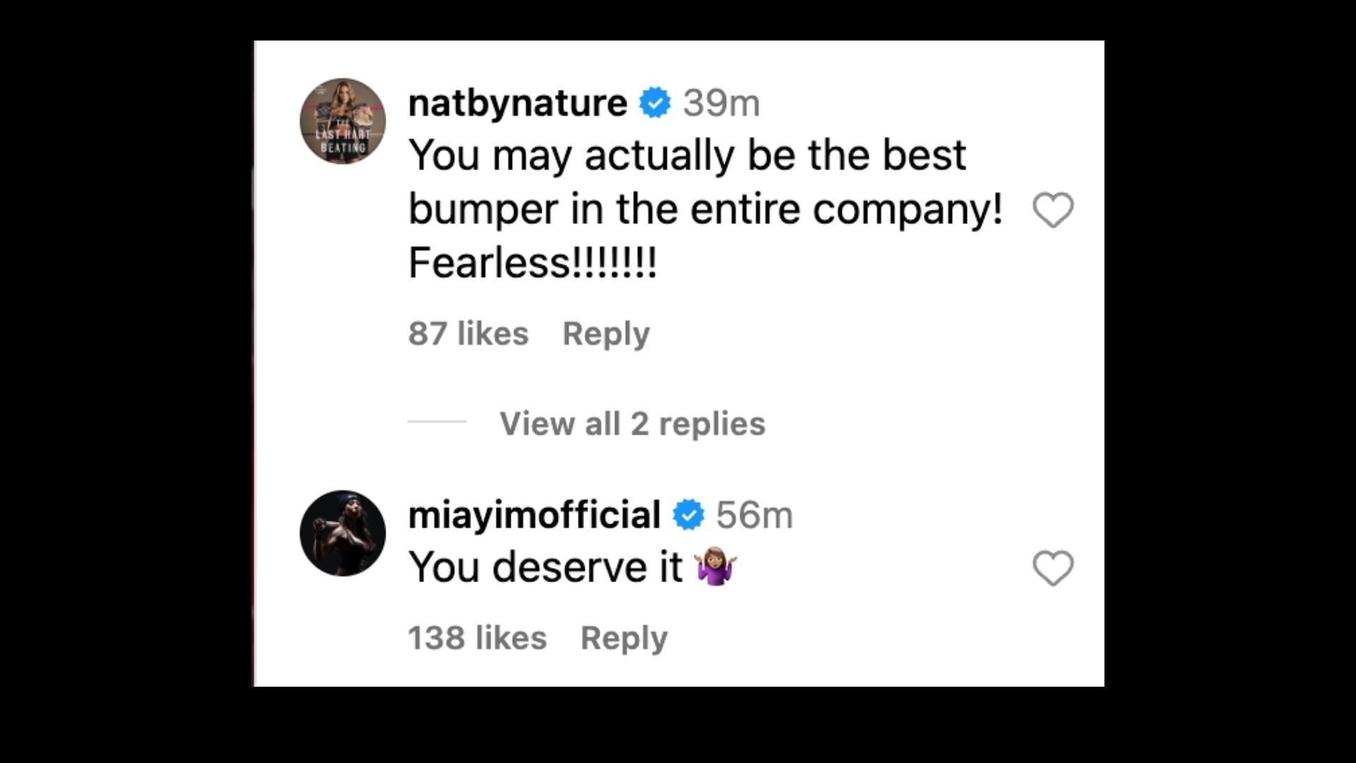 Michin and Natalya responded to Green&#039;s post on social media. [Image credit: Chelsea Green&#039;s Instagram]