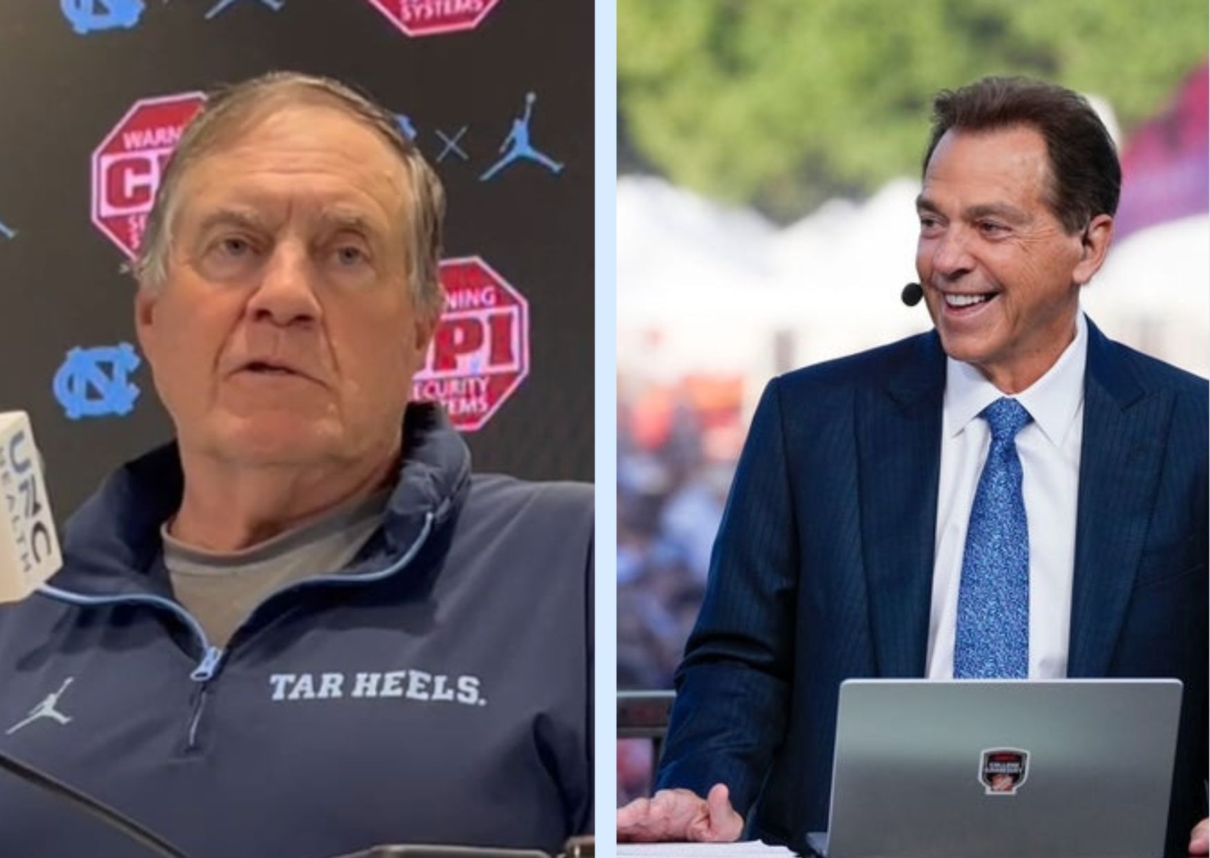 UNC football coach Bill Belichick and Nick Saban