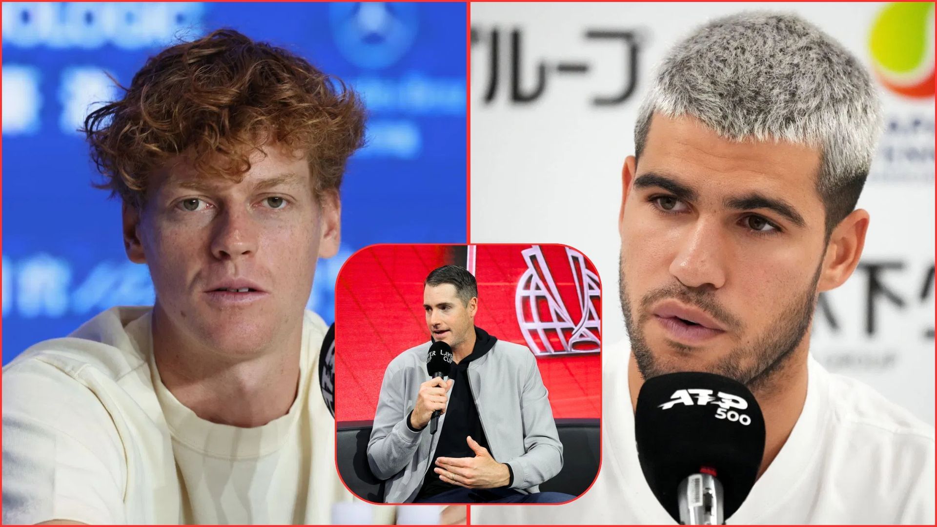 Jannik Sinner (L) John Isner (inset) Carlos Alcaraz (R) | Getty