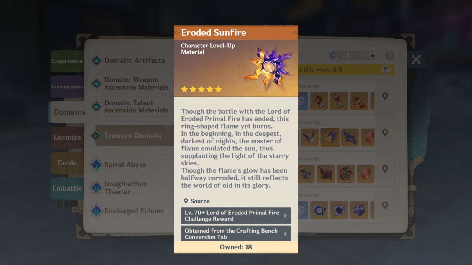 Eroded Sunfire weekly boss materials (Image via HoYoverse)