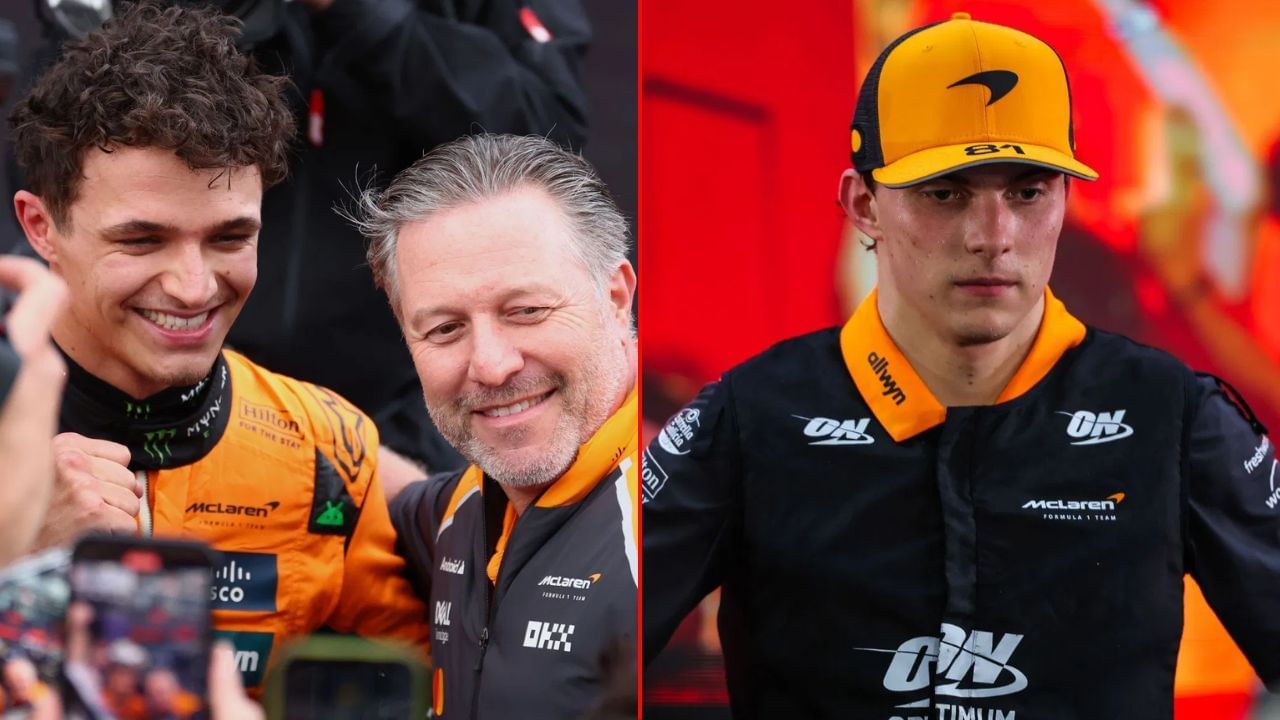Lando Norris, Zak Brown, and Oscar Piastri | Image via Getty