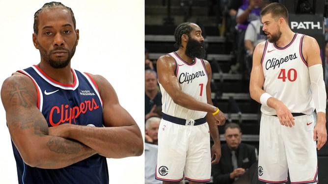 James Harden and Ivica Zubac in stitches at Kawhi Leonard's nonchalant attempt at painting