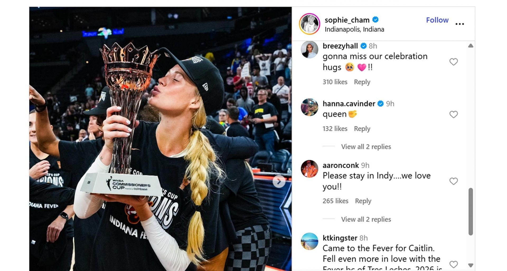 Jake Ferguson&#039;s future sister-in-law Hanna Cavinder dropped a message as Sophie Cunningham&#039;s post/@sophie_cham