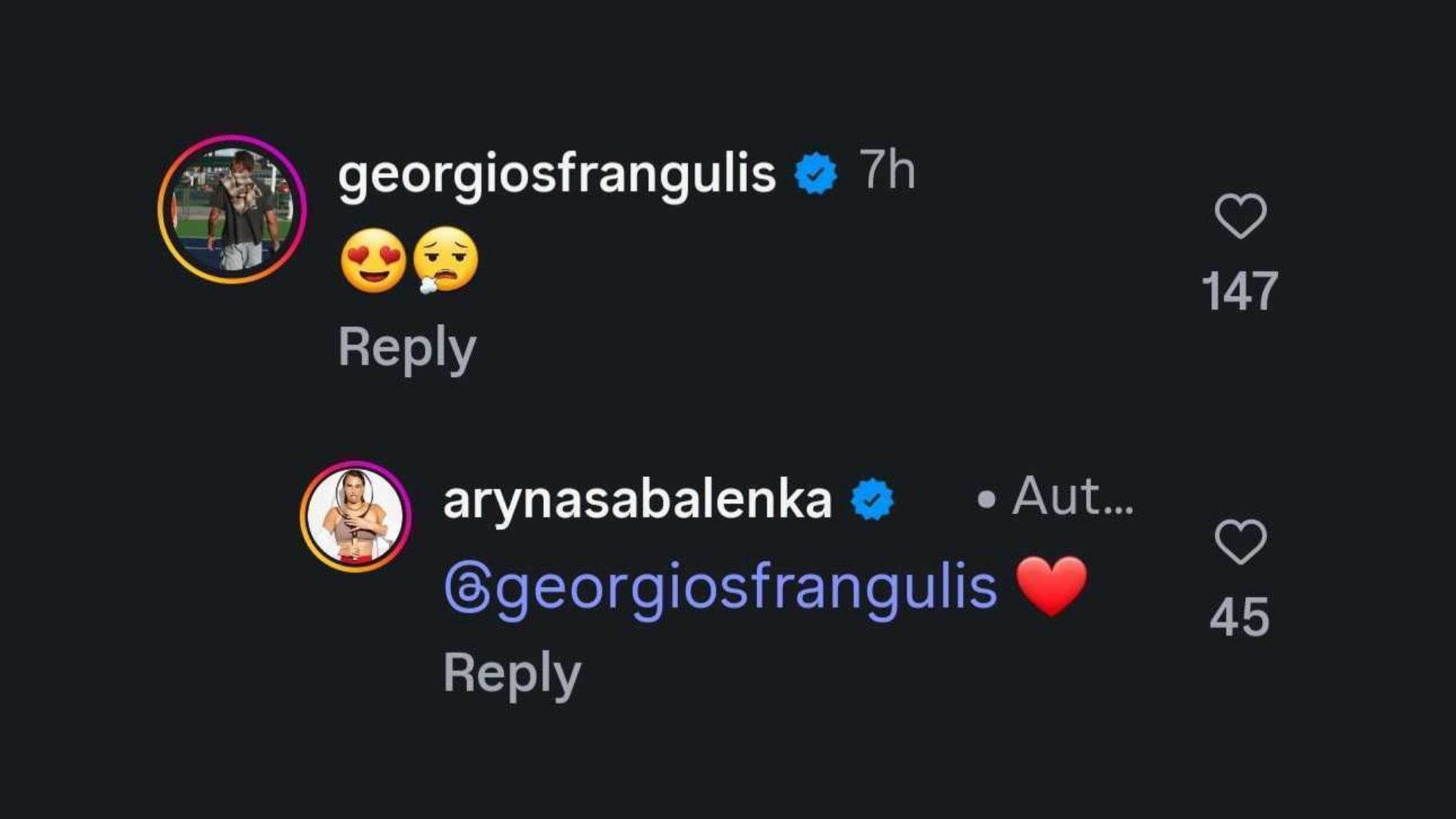 Georgios Frangulis&#039; comment on Aryna Sabalenka&#039;s post | Instagram