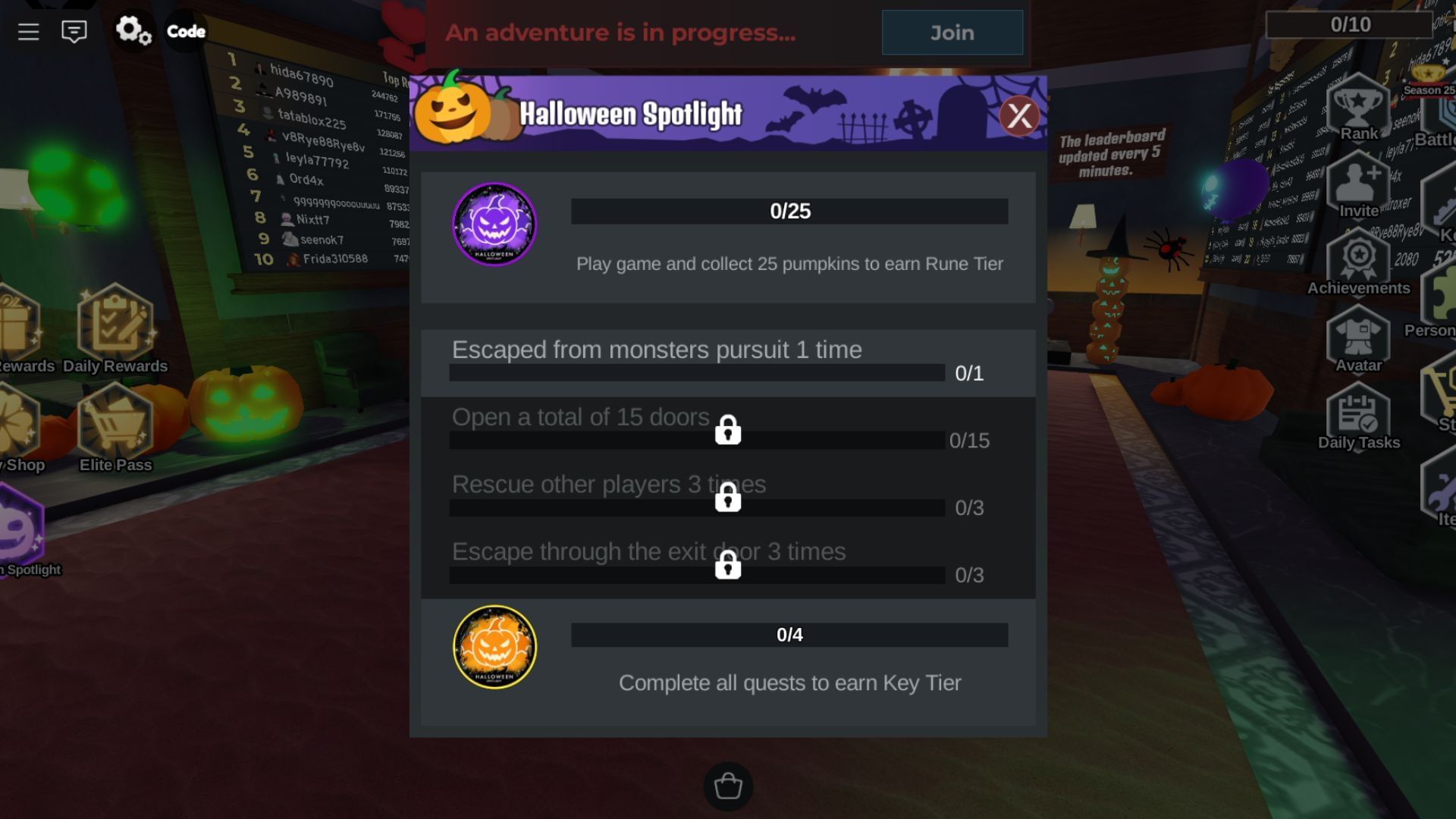 Quests offered for Keys (Image via Roblox)