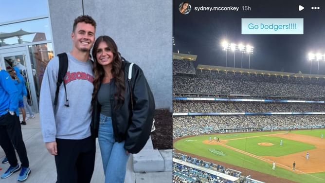 Ladd McConkey's wife Sydney drops 2-word message while cheering for Dodgers in World Series clash vs Blue Jays