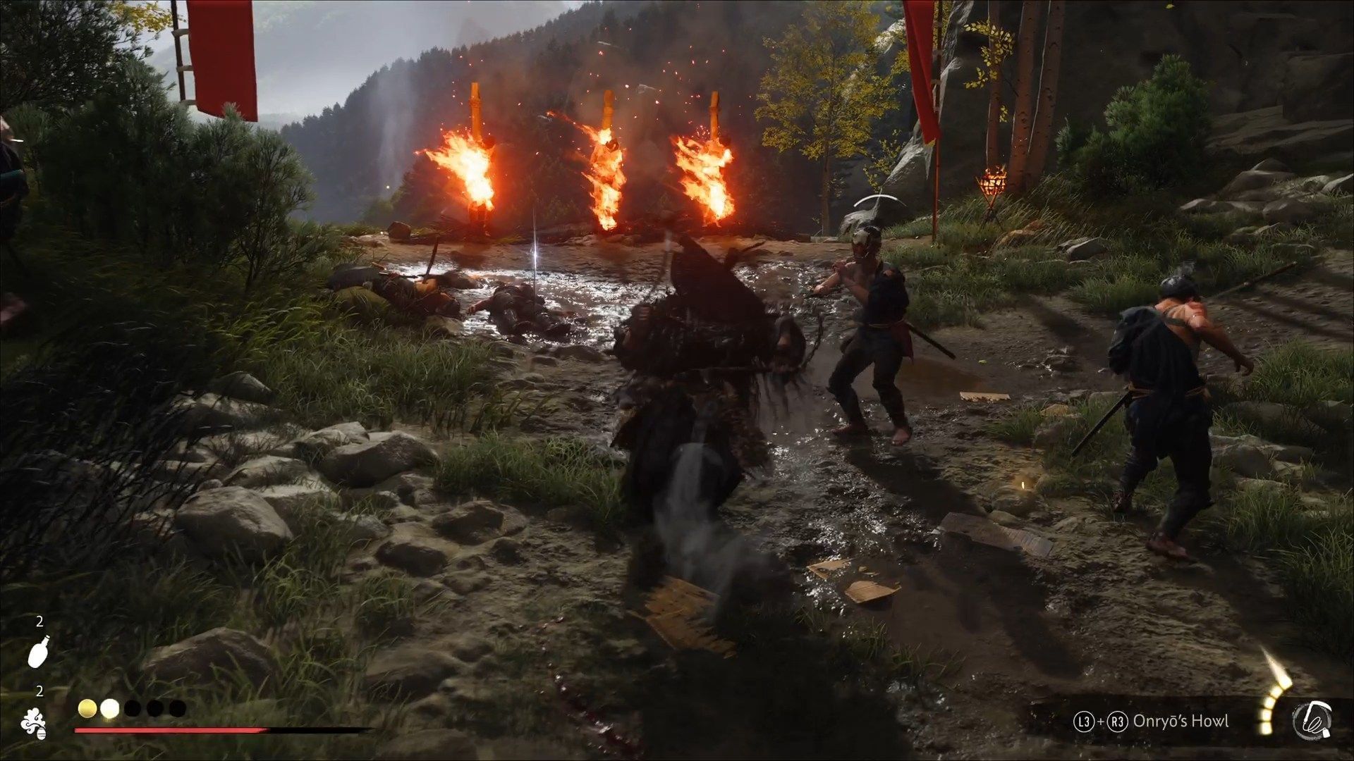 Kill the enemies at the Oni Raider camp (Image via Sportskeeda Gaming || Sucker Punch)
