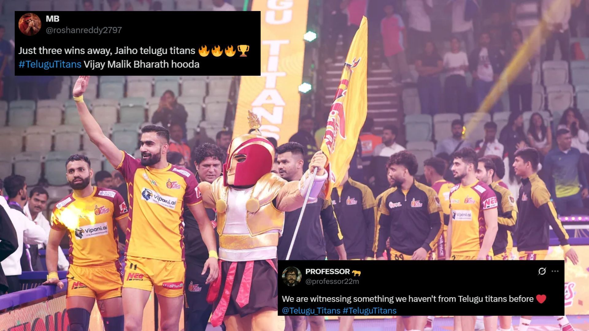 Telugu Titans beat Bengaluru Bulls in the Mini-Qualifier (Image Credits: PKL &amp; @roshanreddy2797,@professor22m/X)