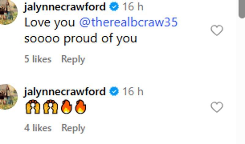 Brandon Crawford&#039;s spouse, Jalynne, reacted.(uclabruinsbaseball/Instagram)