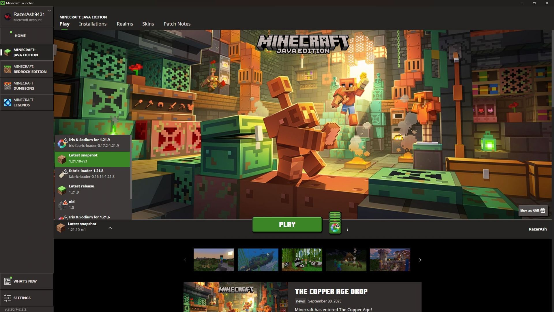 The release candidate version of the hotfix can be downloaded from the launcher (Image via Sportskeeda Gaming || Mojang Studios)
