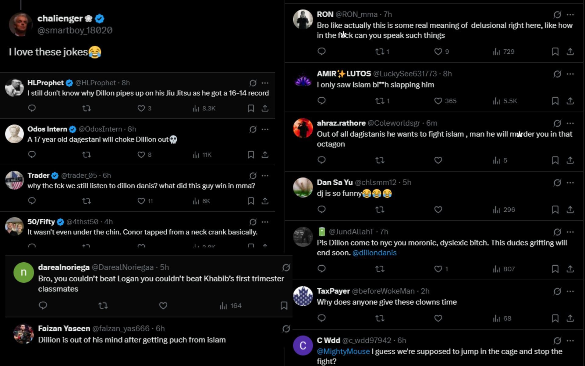 Fans react to Demetrious Johnson&#039;s exchange with Dillon Danis. [Screenshots courtesy:: @ChampRDS on X]