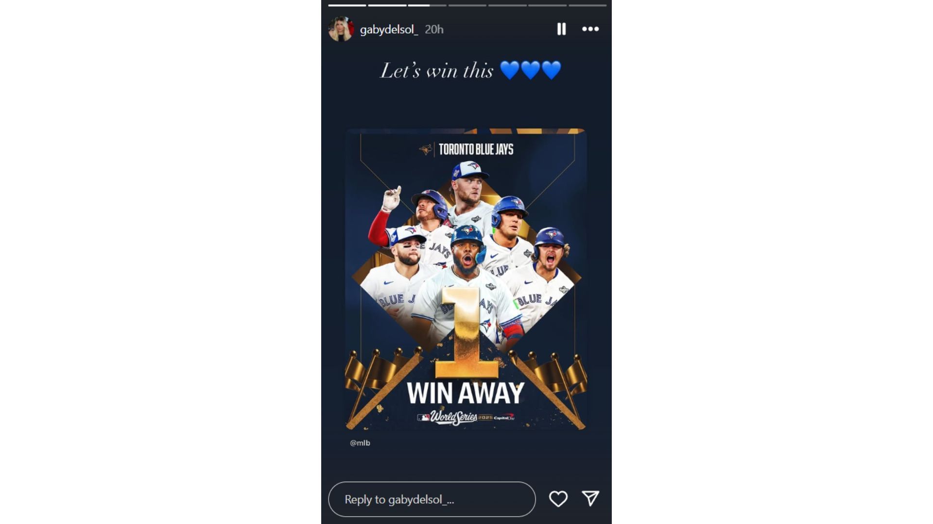 Yariel Rodriguez&#039;s wife Gaby cheered on the Blue Jays to get the job done (Source: Instagram @gabydelsol)