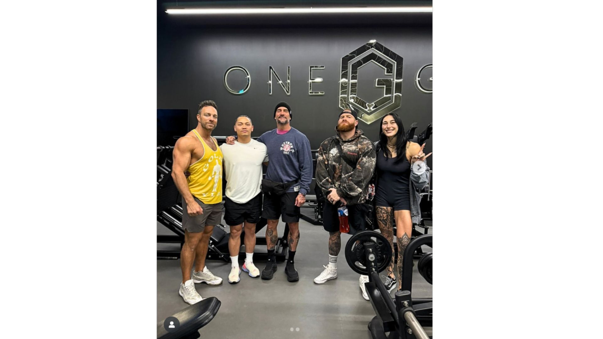 All Elite Wrestling star Buddy Matthews with Rhea Ripley, LA Knight and CM Punk [Image Credits : Instagram profile of OneGym Body Building Club]
