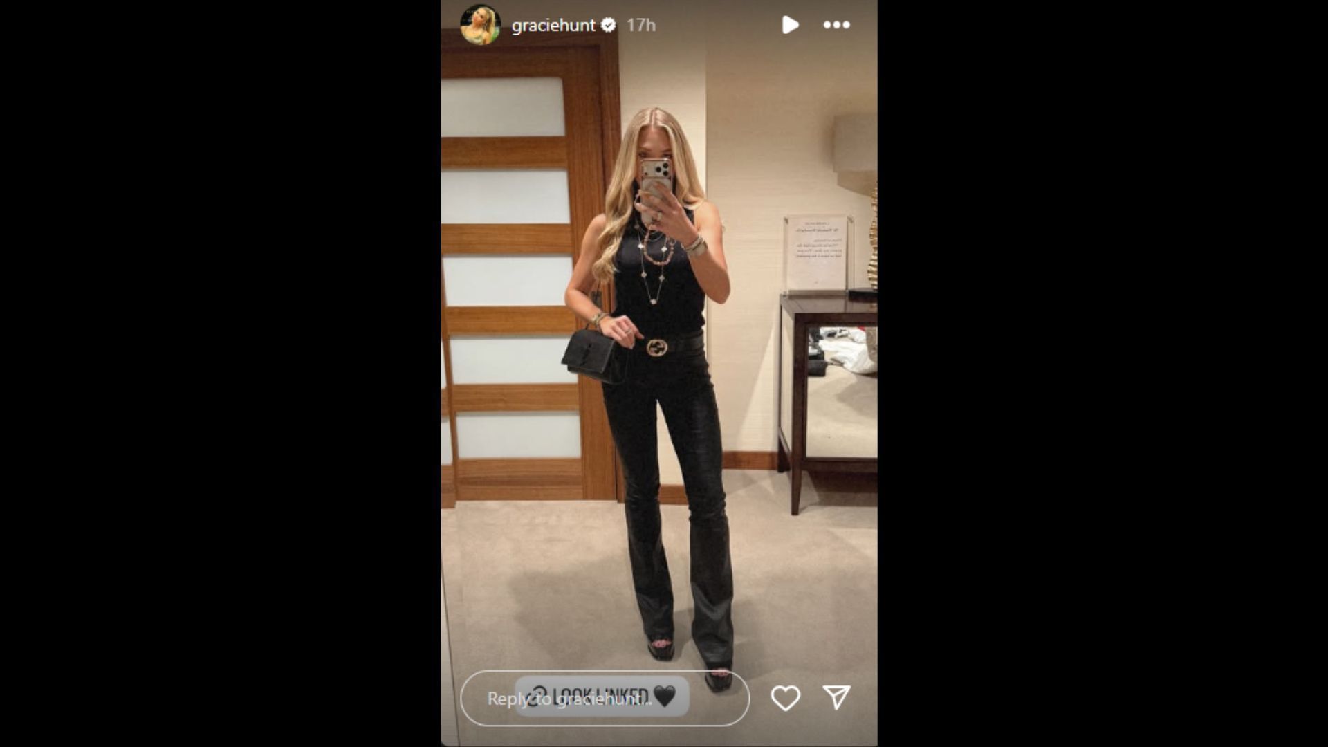  Hunt shared her look for date night out with boyfriend Derek Green. (Photo via Gracie Hunt&#039;s Instagram Story)