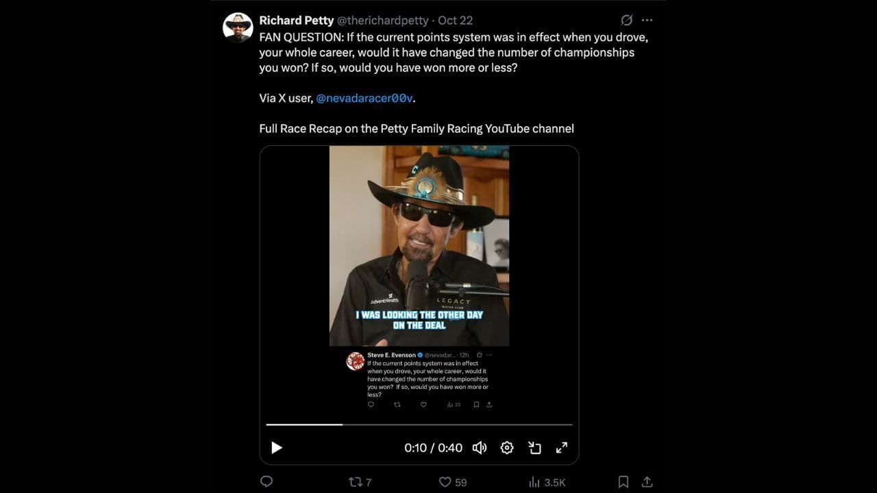 Richard Petty&#039;s X post the current championship format. Source: @therichardpetty